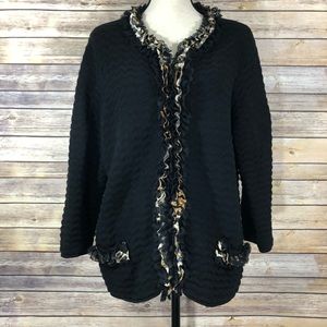 Chico’s Black Cardigan w/ Textured Leopard Trim